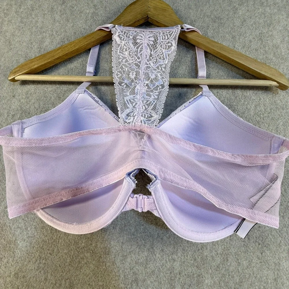 Victorias Secret Dream Angels Push Up Bra 36D Lavender Lace Front Close T-Back